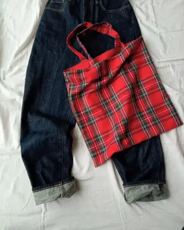 재판매! 귀여운 빨간색 타탄 체크 토트 (핸드메이드)