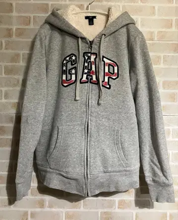 GAP 집업 보아 안감 후드티 미국 국기 디자인 그레이 L