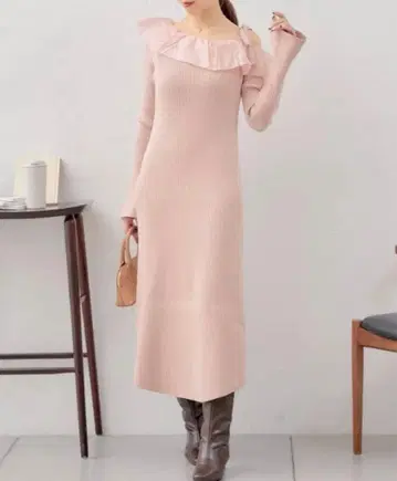 원숄더 프릴 어깨 리본 롱 OP