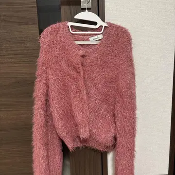 dazzlin 샤기 니트 가디건 핑크 라메 믹스 긴팔