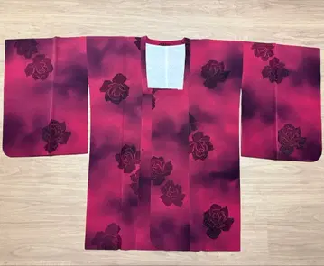 적자색 장미 무늬 도행 코트 순수 실크