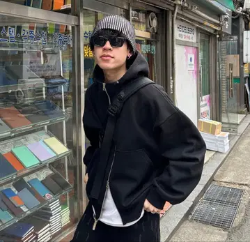 nugu luijoie 하이넥 스트링 2way 후드 집업 후드티