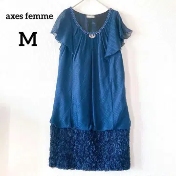 새상품급 엑시즈팜 쉬폰 원피스 네이비 반팔 라메 믹스 165