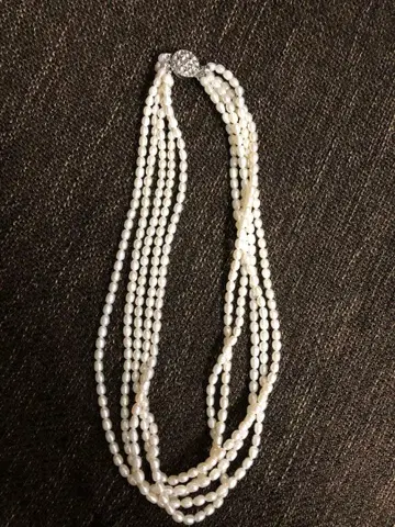 담수 화이트 펄 5연 목걸이