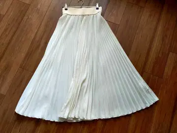 [ Rene 루네 ] 플리츠 스커트 화이트 롱 스커트 밴딩 사양 36