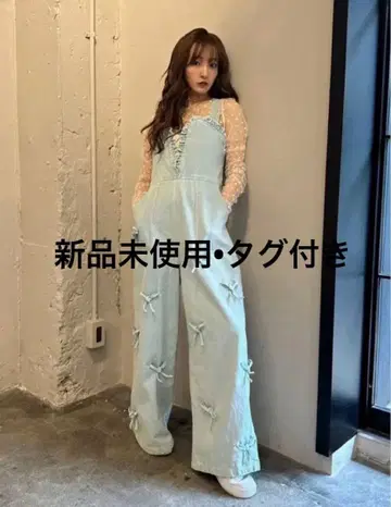 rosy luce HEART NECK DENIM OVERALLS