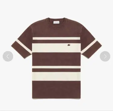라코스테 LACOSTE 워시드 니트 보더 셔츠 브라운