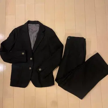 울 혼방 블랙 셋업 정장 세트