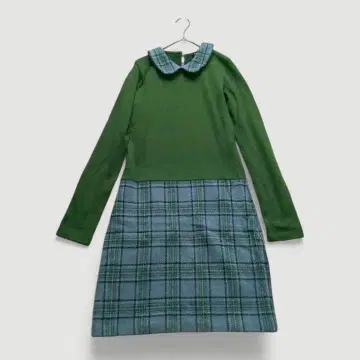 에네스베 니트 원피스 체크 절개 둥근 카라 프랑스제