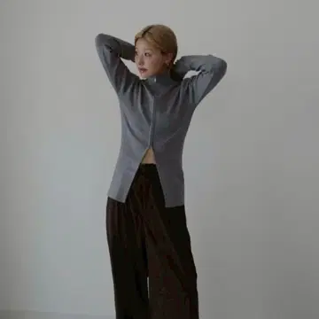 시마무라 [ 새상품 ] hideka 그레이 하이넥 긴팔 가디건 L 사이즈