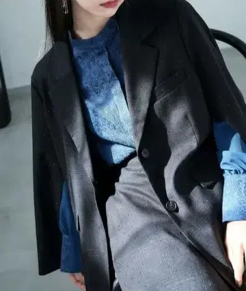 HARE 빈티지 소매 트임 빅 테일러드 자켓 체크 블랙