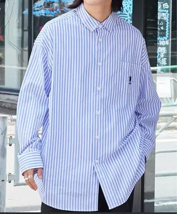 U.S. POLO ASSN. 긴팔 셔츠 M 블루 화이트 스트라이프