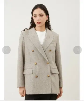 미라 오웬 금장 버튼 더블 브레스트 트위드 롱 블레이저