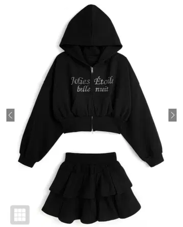 큐빅 더블 지퍼 후드티 x 티어드 미니 스커트 맨투맨 셋업