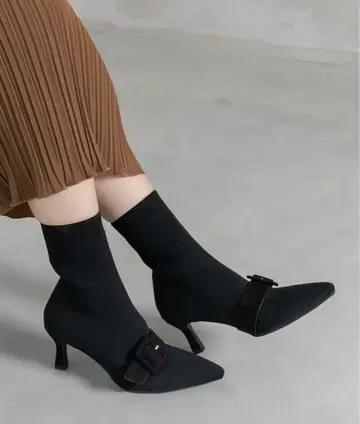 스트레치 벨트 디자인 삭스 부츠 L 사이즈 블랙 RANDA