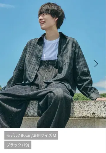 니코앤드 료타 절개 체크 셔츠 블랙 Big