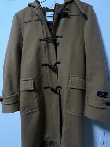 베이지 더플 코트 후드 부착