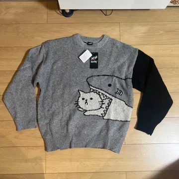 스칼라 고양이 스웨터 그레이 x 블랙 미사용 새상품