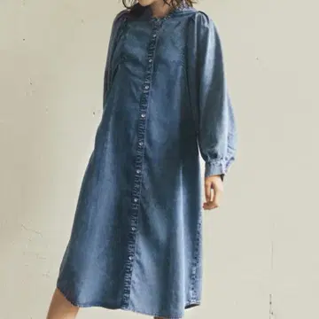 gramblue 드레이프감 데님 블루 볼륨 슬리브 원피스