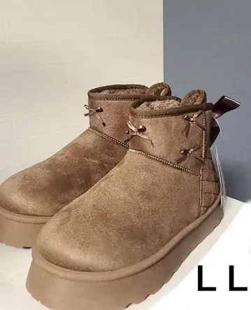 리본 포함 브라운 어그 부츠 시마무라 통굽 부츠 아오키 미사코 콜라보