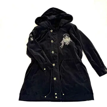 새상품급 BALENZA PO 자수 패치 후드 라이너 벨벳 코트