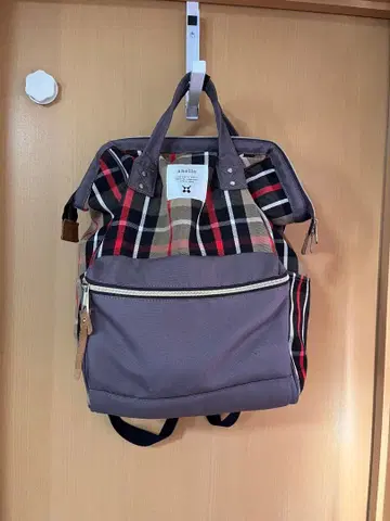 [ anello ] 체크 무늬 캔버스 백팩