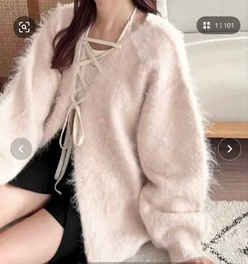 [ apres jour clair ] 샤기 레이스업 니트 가디건