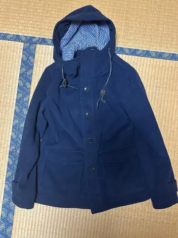 미츠미네 후드 부착 네이비 더플 코트