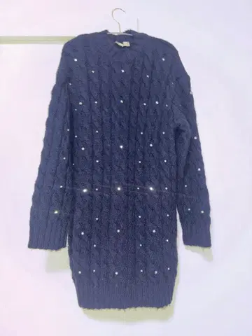 네이비 케이블 짜임 니트 원피스 니트 스웨터