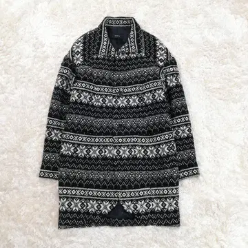 GVGV 페어아일 패턴 롱 코트 울 코트 니트 울 블랙 화이트