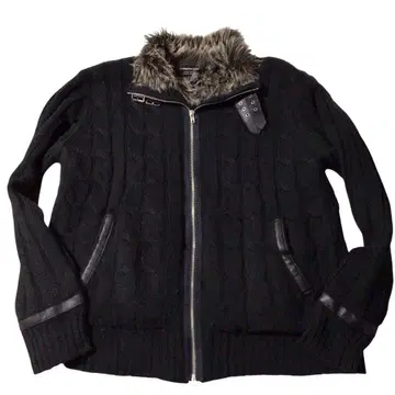 Y2K 헤이세이 갸루 인조 모피 집업 니트 자켓 블랙 빅 LL