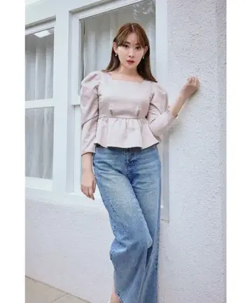 herlipto 볼륨 슬리브 자카드 탑