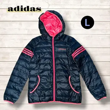 [ adidas ] 후드 부착 다운 자켓 L 블랙/핑크