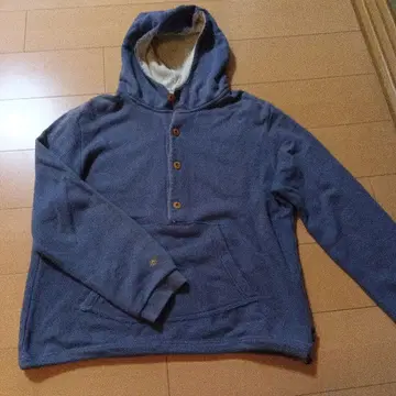 GO HEMP 파란색 후드 부착 후드 맨투맨