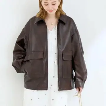 B.C STOCK 오버 사이즈 인조 가죽 블루종