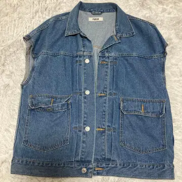 PUBLUX 블루 데님 슬리브리스 베스트 구제 의류