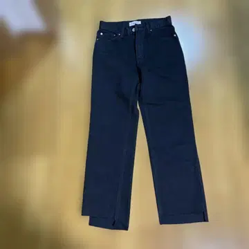 미라 오웬 블랙 스트레이트 데님 팬츠 밑단 컷 새상품급