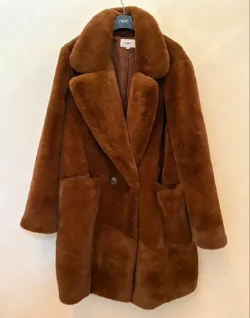next 브라운 인조 모피 세미 롱 코트