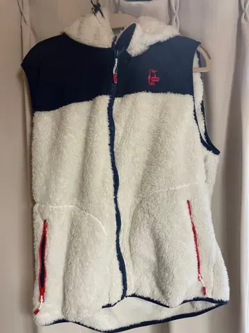 후드 부착 플리스 자켓 화이트/네이비