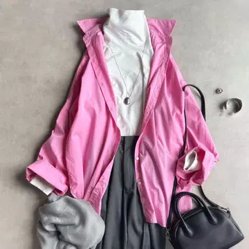 새상품급 어반 리서치//코튼 브로드 와이드 슬리브 셔츠 핑크