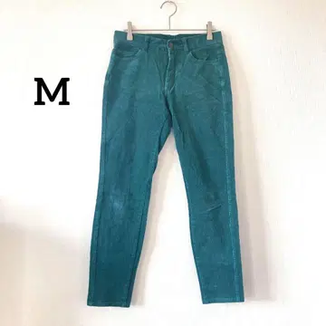 코듀로이 팬츠 M 그린 슬림핏 하이웨스트 163