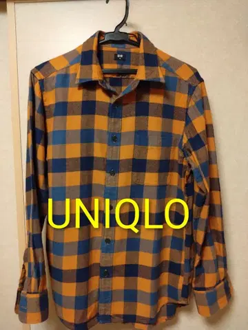 오렌지와 파랑 체크 무늬 긴팔 셔츠