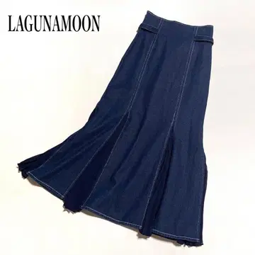 LUGUNA MOON 플리츠 머메이드 데님 스커트