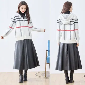 TRUbe 신상 체크 무늬 니트 블루종 후드티