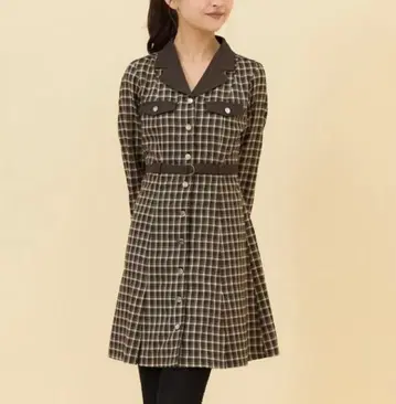 택 포함 새상품 레이디 아젤 체크 바이컬러 미니 셔츠 원피스