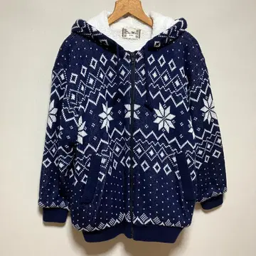 집업 후드티 보아 안감 노르딕 무늬 방한 네이비