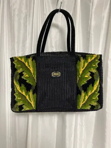 FELIER 잎 자수 토트백 경량 메쉬백 블랙/그린 계열