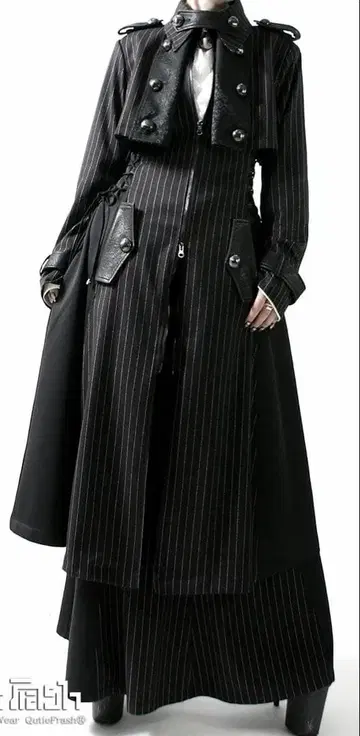 QutieFrash 스트라이프 롱 코트