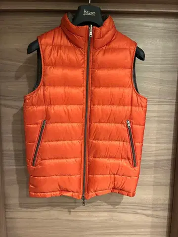 Herno 오렌지 브라운 퀼팅 다운 베스트 리버서블