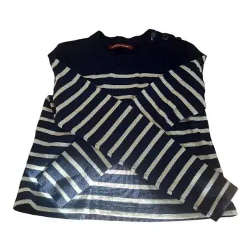 콩트와르 데코토니에 긴팔 니트탑 / 네이비 x 화이트 스트랩 M